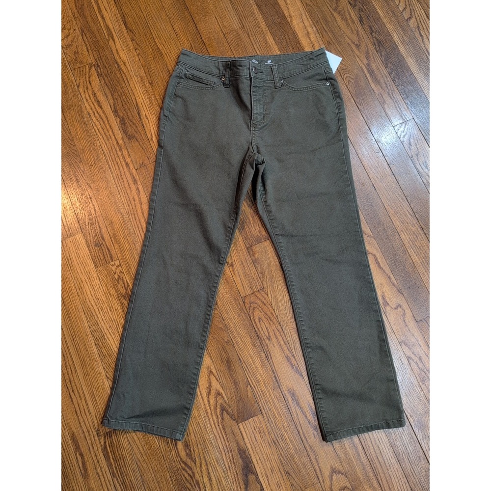 St. John's Bay Straight‎ Leg Olive Green Stretch Jeans Sz 6 PETITE